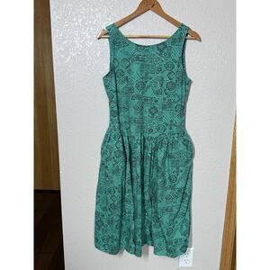 Vintage 1980s Liz Sport Tank Midi Dress Large Aztec Print Dropped Waist